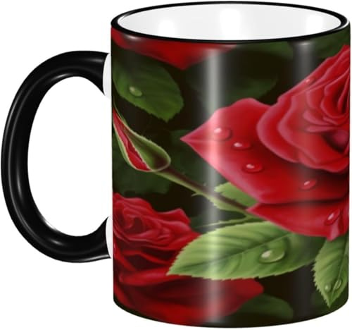 Keramik Teetasse rote Roses Becher Fun Kaffeetassen für Tee Kaffeeliebhaber 330ml