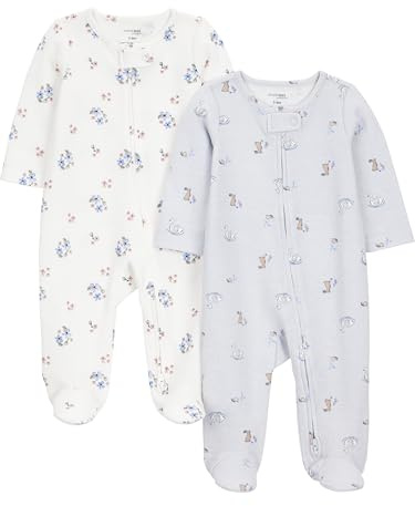 Simple Joys by Carter's Girl 2-way Zip Thermal Footed Sleep and Play, Pack of 2, Floral Goose, 3-6M