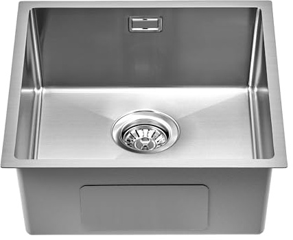 Nano Silver Kitchen Sink Single Bowl - 440 x 440 x 185mm 304 Stainless Steel Undermount Sink - Fits 500mm Cabinet - Anti-Splash Deep Bowl with Deluxe Waste Kit, Overflow & Strainer