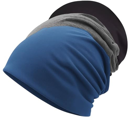 SongBuydn Beanie Damen, 3er Pack Chemo Kopfbedeckung Chemo, Mütze Damen, Baumwollmütze Für Chemotherapie Und Haarausfall, Atmungsaktive Schlafmütze In Schwarz, Blau, Dunkelgrau