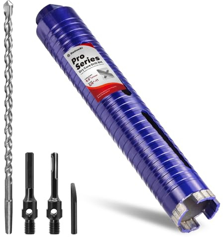 DaduoRi 1-3/4 Core Drill Bit with Pilot Bit & Adapters(SDS Plus and 1/2 Hex), 5/8-11 Thread, 9.5 Depth, Upgraded-Welded Segments Diamond Core Bits for Concrete, Masonry, Brick Block