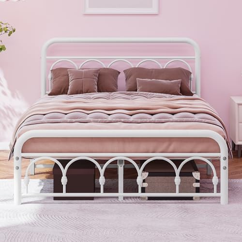 MUZERUL Bett120x200 cm,Bettrahmen Metallbett Doppelbett aus Metall,Metallbett 120x200 cm mit Stauraum-27cm Hoch, KeinBoxspringbett Erforderlich,Modern Jugendbett, für Schlafzimmer Gästezimmer Weiß