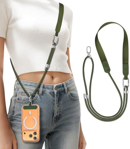 Niunisi Crossbody Phone Lanyard with Phone Tabs, Skin-Friendly Neckband | Upgrade Metal Buckle Adjustable Neck Phone Strap Compatible with Most Smartphones, Army Green