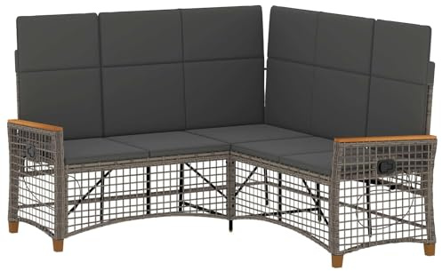 vidaXL Trädgårds fällbar soffgrupp Grå och mörkgrå 164 x 164 x 112 cm, Modern Rektangulär Rattansoffa, Väderbeständig Utomhusloungemöbel, Terrasssoffa, Själva, Trädgårdsmöbler