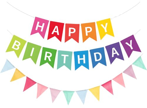 Happy Birthday Girlande Bunt Papier Geburtstag Girlande und 4m Leinen Wimpelkette Banner Groß Happy Birthday Banner Geburtstag Party Deko