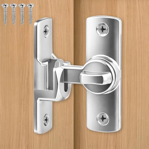 Verrou Porte Coulissante, 90/180 Loquet Porte Interieure avec Vis | Degrés Verrou Porte Interieure pour Fenêtres, Granges, Salles de Bains, Cuisines, Jardin(Argent)