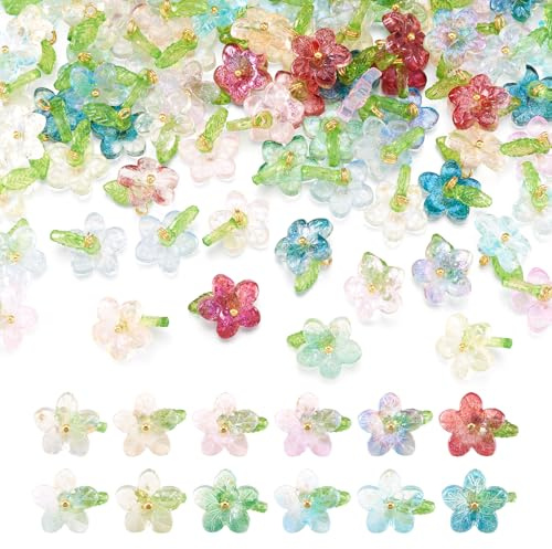 Spritewelry Glasblumen-Anhänger aus Acryl, Blatt-Blumen-Anhänger, bunte Kristall-Blumen-Anhänger für Ohrringe, Armbänder, Halsketten, Schmuckherstellung