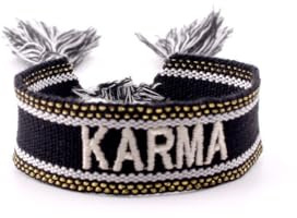 Anevous 2 Stück Handgewebtes Besticktes Stoffarmband mit Buchstaben und Quasten,2cm Breit Freundschaftsarmband,Partnerband für Paare Beste Freunde Cheerleader Team,Boho Textil Armband,KAPMA Schwarz