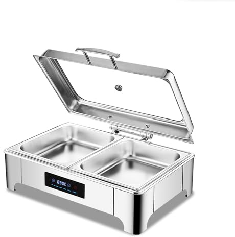 Scaldavivande da buffet con controllo della temperatura regolabile e coperchio in vetro per eventi e catering