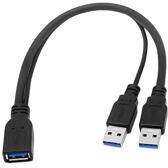 Wcawnlt Cavo splitter USB 3.0 femmina a doppio USB 3.0 maschio, USB 2.0 maschio, 30 cm, da USB femmina a doppio maschio, ricarica e trasferimento dati, nero