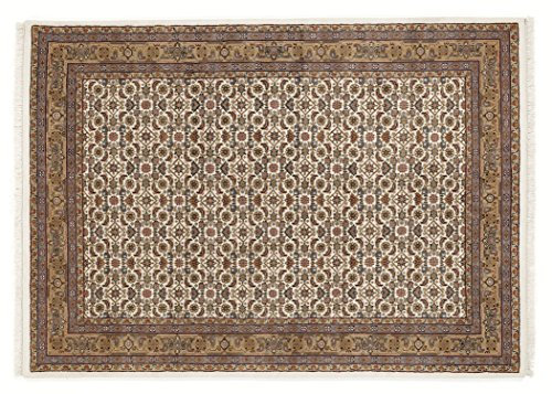 Mein Teppichmarkt Teppichträume werden wahr! BADOHI HERATI handgeknüpfter Orientteppich Naturfaser Kurzflor hochwertige Qualität in Creme Braun Beige Größe: 60x90 cm Diele, Esszimmer, Flur, Kinde