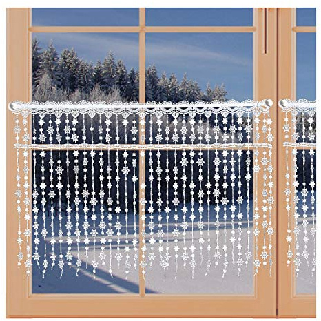 artex deko Wintergardine Schneesternchen Fadengardine mit Sternen Scheibengardine Echte Plauener Spitze 42 x 80 cm