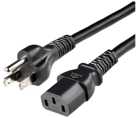 Amazon Basics PC Power Cord, 12 feet, Replacement AC Power Cord for Computer, Monitor, TV, Printer, 3 Prong, 18 AWG, 125 Volts, Black