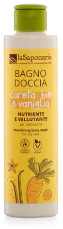 La Saponaria | Gel de Ducha Ecológico Dolce Schiuma con Zanahoria y Vainilla | Limpieza Suave, Nutritiva y Natural para Todo Tipo de Piel | 200 ml (Zanahoria y Vanillia)