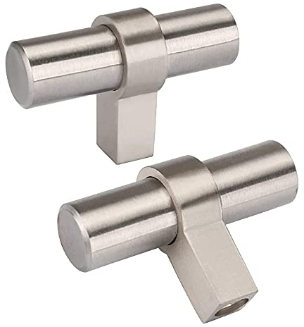 goldenwarm 10 Stück Möbelknöpfe Stangengriff Edelstahl Türknopf Silber LST16BSS Modern T Einzelloch für Küchenschrank