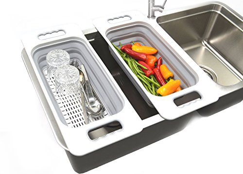 SAMMART Over The Sink Rectangular Colander (Grey (Set of 2))