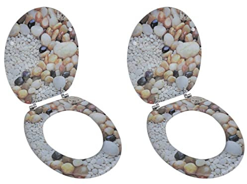 vidaXL 2x Toilettensitz mit Deckel MDF Kieselsteine WC Sitz Toilettendeckel