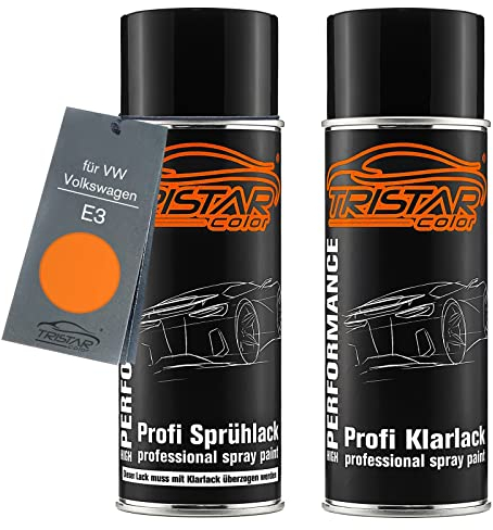 TRISTARcolor Autolack Spraydosen Set für VW/Volkswagen E3 Leuchtorange/Bright Orange Basislack Klarlack Sprühdose 400ml