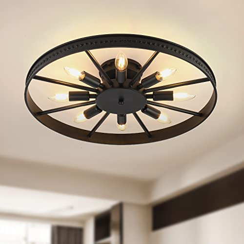 KJLARS Ceiling Light Fixture Flush Mount Ceiling Lamp Black Farmhouse Chandelier Industrial Rustic Light fixtures Pendant Lighting 8-Light E12 Kitchen Lighting