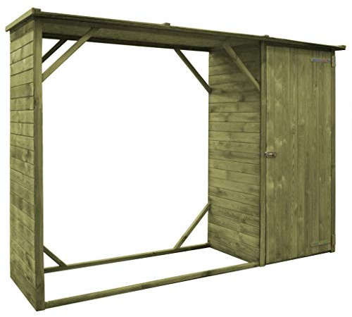 Festnight Geräteschuppen mit Unterstand Gartenhaus Schuppen Geräteschrank Gerätehaus Gartenschrank Lagerschuppen Kiefernholz 253×80×170 cm