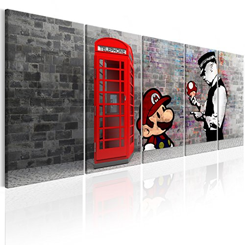 murando - Akustikbild Banksy Mario 225x90 cm 5 tlg Bilder Akustikschaum Schallschutz Kunst Akustikpaneele Wandpaneele Schalldämmung Schallabsorber Akustikplatten London Street Art i-C-0104-b-m