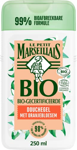 Le Petit Marseillais crème de douche à la fleur d'oranger certifiée biologique (250 ml), douche de soin au pH neutre et douche aromatique douce au parfum particulièrement agréable, transparente