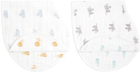 aden + anais Bavaglino Burpy, 100% mussola di cotone biologico, morbido assorbente a 4 strati, panno multiuso e bavaglino, 57,1 x 27,9 cm, confezione da 2, regno degli animali