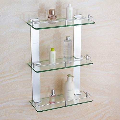 MXXHFC Dreifach-Badregal aus Glas, platzsparendes Regal, Aluminium-Duschregal, Badezimmerregal, rostfrei, Bohren, 20~60 cm, 300 mm (500 mm)