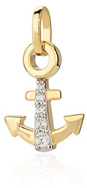 NKlaus Kettenanhänger kleiner Anker Zirkonia 333 Gelb Gold 14,4mm Glanz Bicolor Amulett 9558