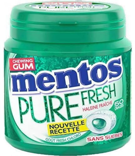 Mentos Pure Fresh Fresh Chloro – Chewing-Gums Sans Sucres 50 Dragées | Cœur liquide qui libère une explosion de fraîcheur dès les premières secondes.