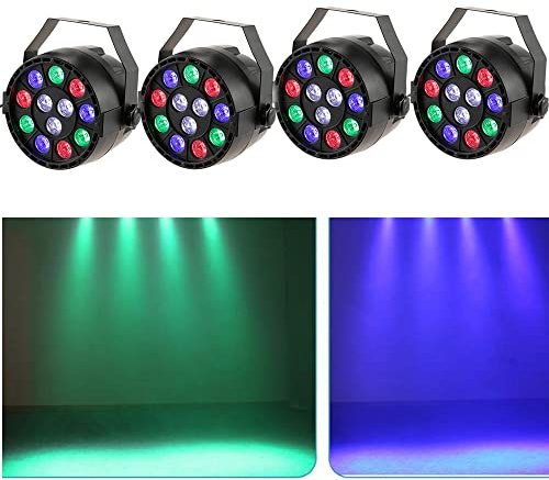 LED Par Strahler 12 LED Bühnenlicht Partylicht RGB DMX512,Discolicht Scheinwerfer Beleuchtung Moving Head für Stage DJ Party Show Bar Halloween Weihnachten（4 Stück）
