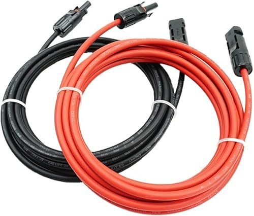 Câble de connexion professionnel (6 mm²4 mm²), Câble Souple 6mm2, Lignes rouges et noires, Câble Solaire avec Fiche Solaire Montée des Deux Côtés (6 mm²-10 m)