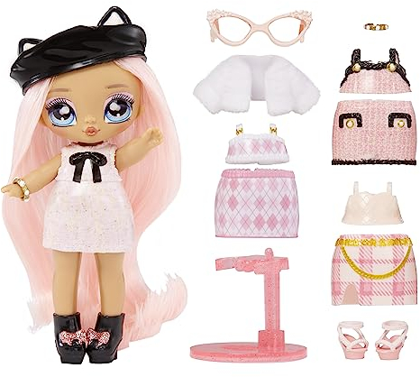 Na! Na! Na! Surprise Mini Ultimate Surprise - KITTY KATWOOD - Articulable 10 cm Minimuñeca de moda Kitty con +10 Modas misteriosas - Explosión de globos y sorpresas de confeti - Para 4+ años