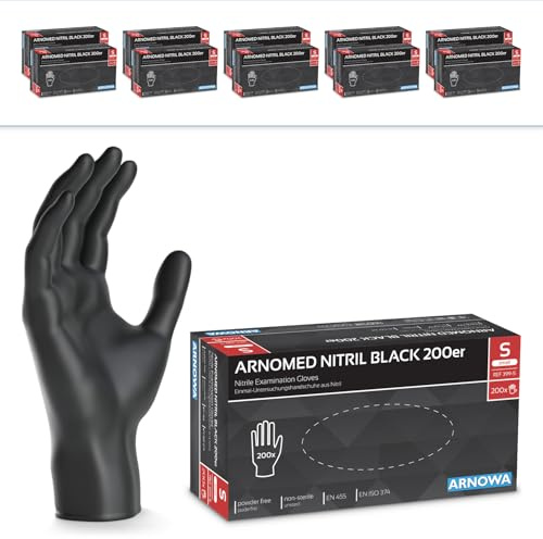 2000x ARNOMED® Einweghandschuhe Schwarz, Nitril Handschuhe S | Einmalhandschuhe, Nitrilhandschuhe puderfrei, Gummihandschuhe Einweg, Schutzhandschuhe, Handschuhe Nitril, Putzhandschuhe