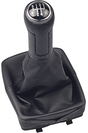 Hacreyatu 5 Gang Schaltknauf mit Schaltmanschette für VW Polo 9N 9N2 | 2002 2003 2004 2005 2006 2007 2008 2009 (Schwarz)