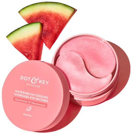 Dot & Key Watermelon Cooling Hydrogel Under Eye Patches zur Reduzierung von Augenringen und Schwellungen, mit Hyaluron und Niacinamid, Augenklappen, spendet sofort Feuchtigkeit, kühlt und entpufft |