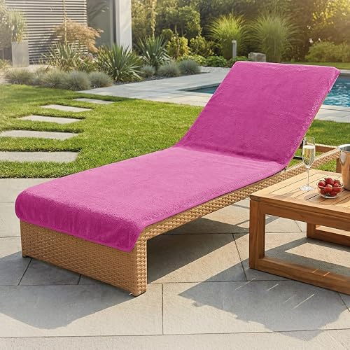 LAYNENBURG Premium Housse de Protection pour Chaise Longue de Jardin - 100% Coton - Oeko-TEX - Housse de Serviette en éponge - Housse de Chaise Longue avec enveloppe (75x200 cm Fuchsia)