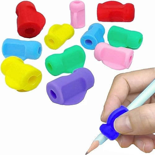 Jingleer 10pcs Pencil Grips for Children Handwriting, Writing Aid for Kids | Silicone Ergonomic Pen Grip Finger Holder for Left and Right Child Adult