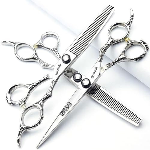 6/7/8 pulgadas Tijeras de peluquería profesionales de japonesas 440C aleación de cobalto tijeras de pelo para peluqueros corte adelgazamiento (7 pulgadas y 3 piezas-B)