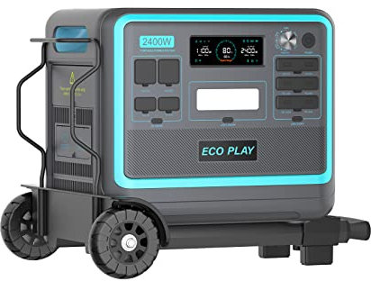 Centrale Elettrica 2400 W con Carrello a Mano, Generatore Eco Play Con Batteria Lifepo4 da 2048 Wh, Ricarica Rapida 1,8 ore, Alimentazione di Emergenza/Campeggio/RV