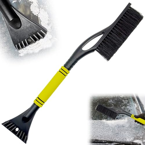 Coffee Life Plus,Rascador de Hielo para Coche con Escoba,2 en 1Eliminador Cepillos para Nieve Raspador,Mango de Espuma Raspador de Hielo con Cepillo para Coche Cepillo de Nieve para Coche (Amarillo)
