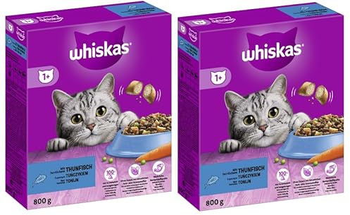 WHISKAS Karton Trocken 1+ mit Thunfisch Katzenfutter Katzentrockenfutter (2X 800g, Thunfisch)