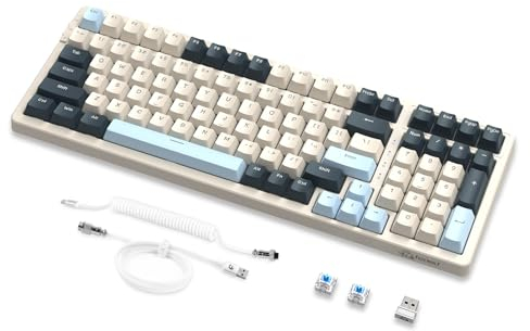 MAMBASNAKE × FREEWOLF K8 Clavier mécanique coloré à 3 Modes, Joint Bluetooth sans Fil 2.4G, Clavier de Jeu 19RGB, Interrupteur Rouge échange à Chaud pour Ordinateur Portable PC Mac –Myrtille