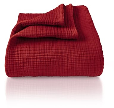 LAYNENBURG Premium Musselin Tagesdecke 150x200 cm - 100% Baumwolle - extraweiche, leichte Sommerdecke als Kuscheldecke, Bett-Überwurf, Baumwolldecke, Couch-Überwurf - warme Sofa-Decke (Bordeaux)