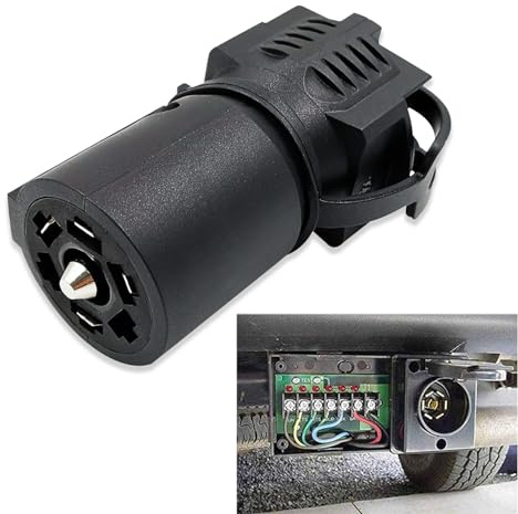 GKmow 1 adaptateur de prise de remorque, 7 broches rondes vers lames plates 4 et 5, adaptateur de véhicule récréatif américain, fiche à lame plate de 5,1 cm, pour remorque, camping-car, bateau (noir)