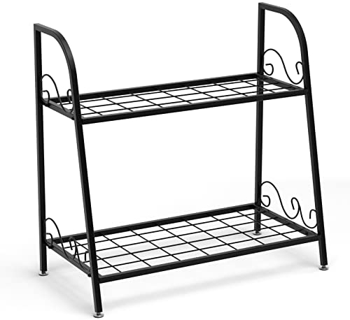 TANGZON 2/3-Tier Plant Stand, Vintage Heavy-Duty Metal Flower Display Shelf Rack, Indoor Outdoor Practical Plant Pot Holder Stand for Home Office Garden Patio Yard (2 Tiers, 63 x 31 x 62cm)