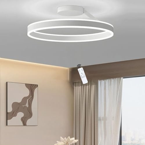 LIUYU Deckenlampe LED Ringe dimmbar mit Fernbedienung 50cm Weiß 48W 3800LM | Farbtemperatur 3000–6000K mit Speicherfunktion, Halbversenkte Montage, Alu & Acryl für Wohnzimmer Schlafzimmer