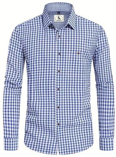 KOSMEEU Chemise Homme Oktoberfest Tenue Bavaroise Chemise a Carreaux Trachtenhemden Homme Costume Oktoberfest Bleu XL