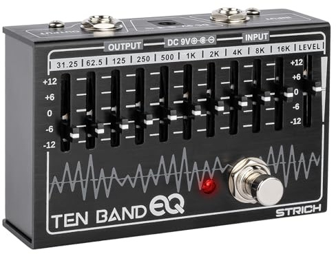 STRICH EQ Pedal for Electric Guitar, 10-Band Equalizer Effects Pedal, Equalizer for Guitar and Bass, 10 Frequency Bands (31.25Hz–16kHz) with ±12dB Gain/Attenuation for Each Band, TEN BAND EQ