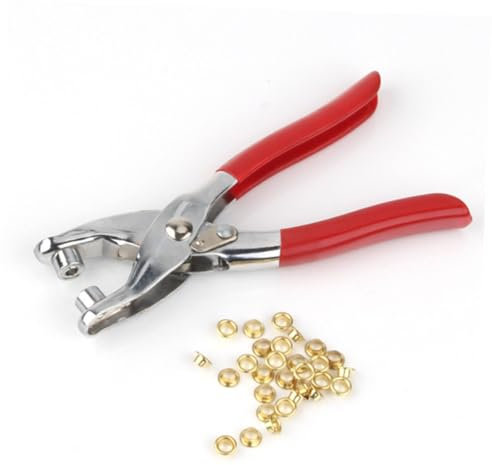 SHINEOFI Pince Perforatrice à Œillets 6 Pouces Rouge En Métal Robuste Pour Cuir Et Tissu, Outil De Perforation 100 Œillets 4-5 Mm, Usage Artisanal Pour Ceinture Et Couture, Accessible Et Manuel
